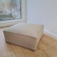 Unique HEMP Floor Cushion Marogan filled organic Hemp Fiber with removable Cover with zipper in natural linen fabric couch settee ottoman