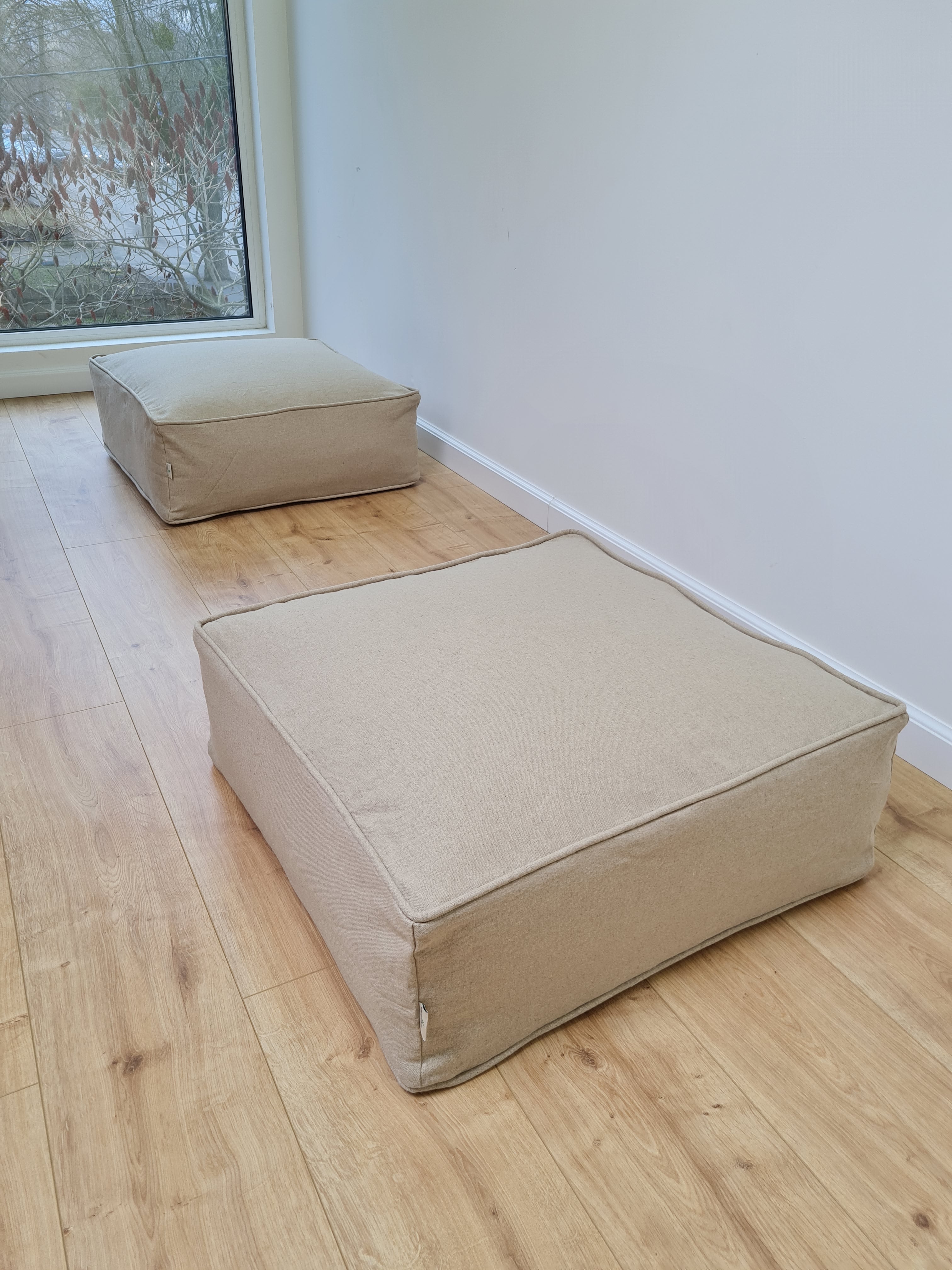 Unique HEMP Floor Cushion Marogan filled organic Hemp Fiber with removable Cover with zipper in natural linen fabric couch settee ottoman