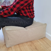 Unique HEMP Floor Cushion Marogan filled organic Hemp Fiber with removable Cover with zipper in natural linen fabric couch settee ottoman