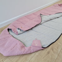 HEMP natural Sleeping bag with hood organic hemp fiber filling inside in linen non-dyed + pink fabric hand made