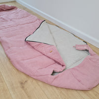 HEMP natural Sleeping bag with hood organic hemp fiber filling inside in linen non-dyed + pink fabric hand made