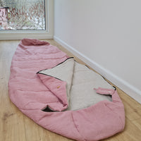 HEMP natural Sleeping bag with hood organic hemp fiber filling inside in linen non-dyed + pink fabric hand made