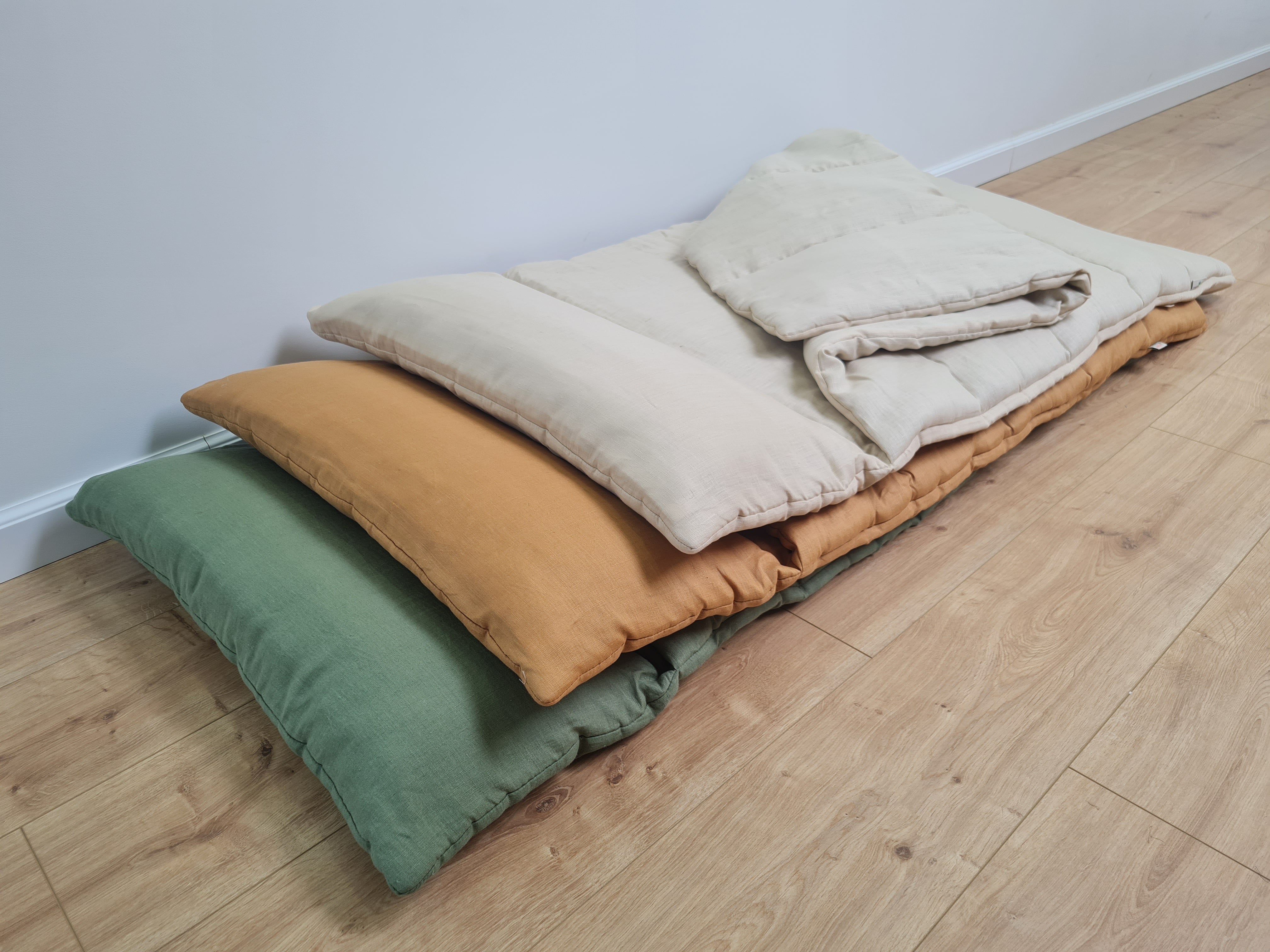 Kinder Garden Hemp Linen Sleep Bag with Pillow School Nap Mat Kids Organic Hemp Fiber Filling in Linen Fabric blanket quilt, hand made