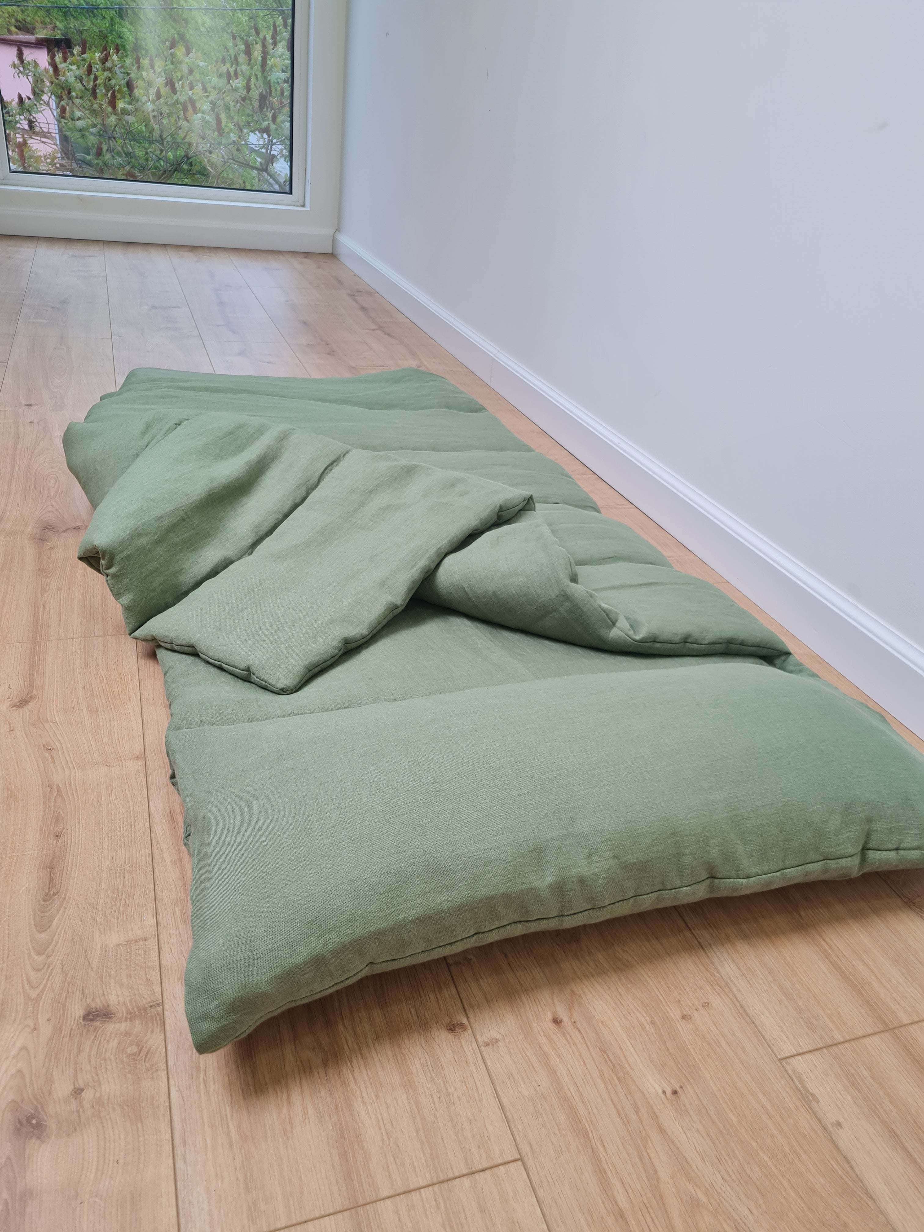 Kinder Garden Hemp Linen Sleep Bag with Pillow School Nap Mat Kids Organic Hemp Fiber Filling in Linen Fabric blanket quilt, hand made