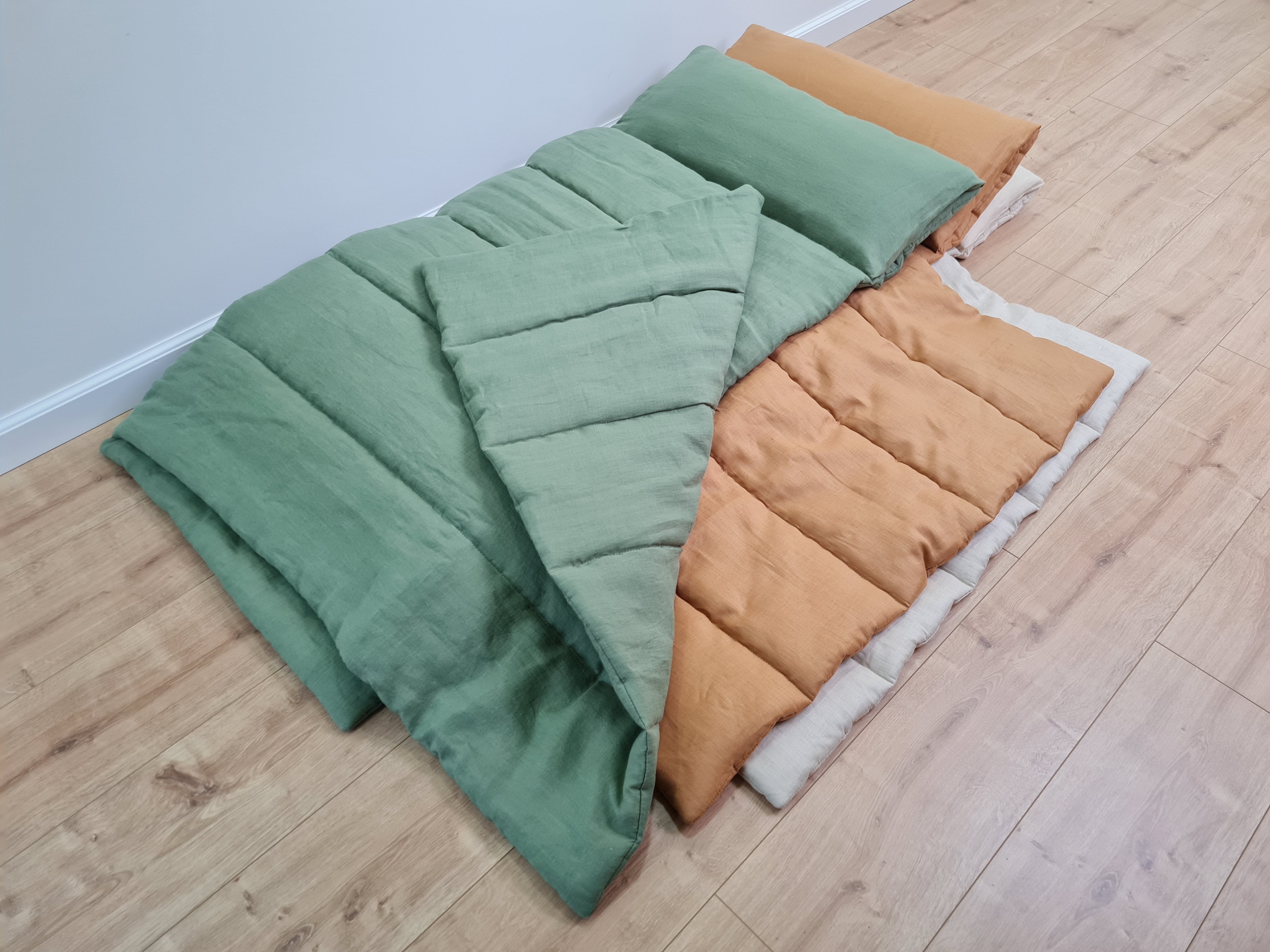 Kinder Garden Hemp Linen Sleep Bag with Pillow School Nap Mat Kids Organic Hemp Fiber Filling in Linen Fabric blanket quilt, hand made