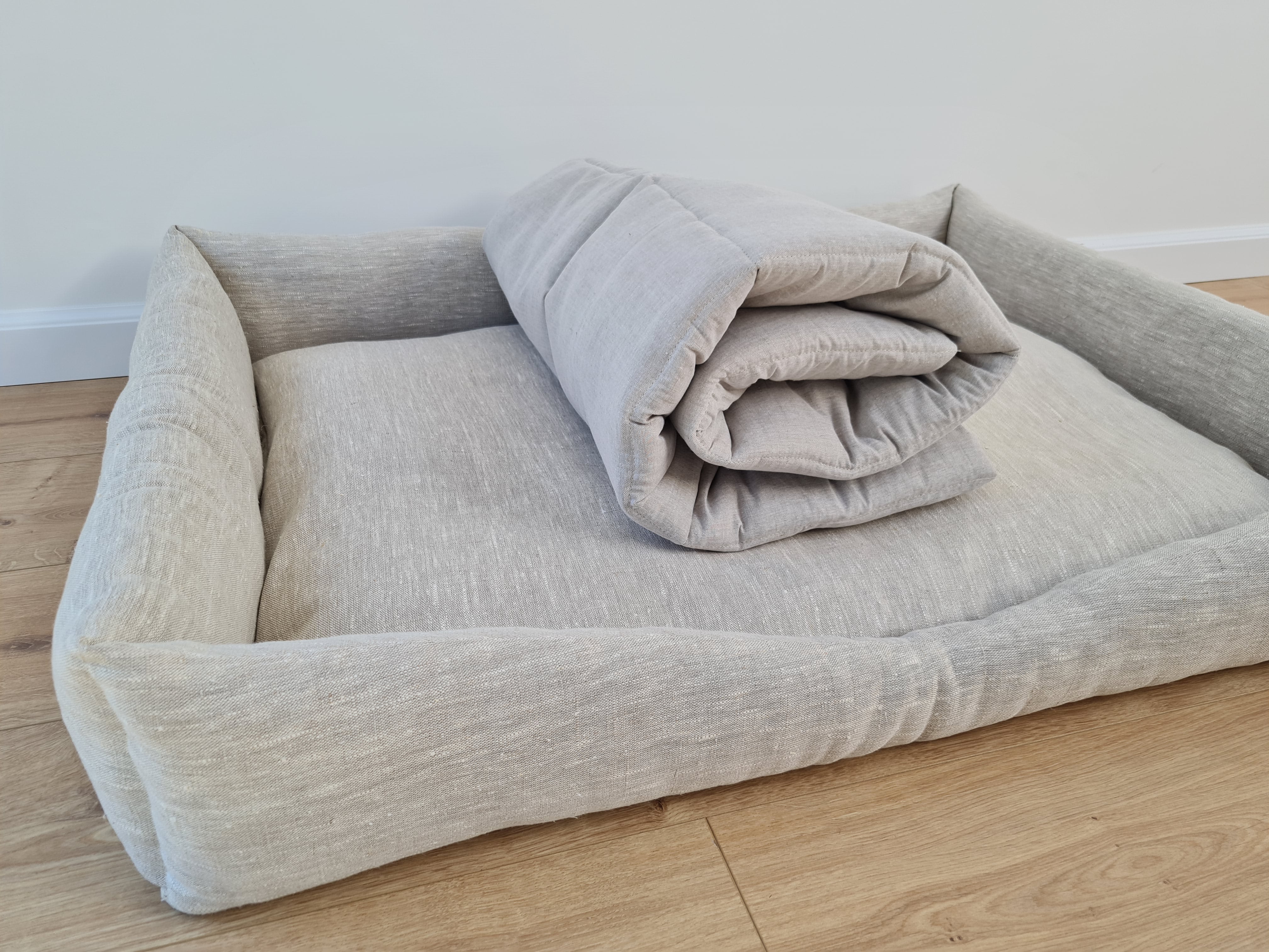 Gift for dog HEMP Dog Blanket filled HEMP Fiber in Natural Linen Fabric Dog Blanket Cover personalised for bed dog mat cover Christmas Gift - in sewing with squares