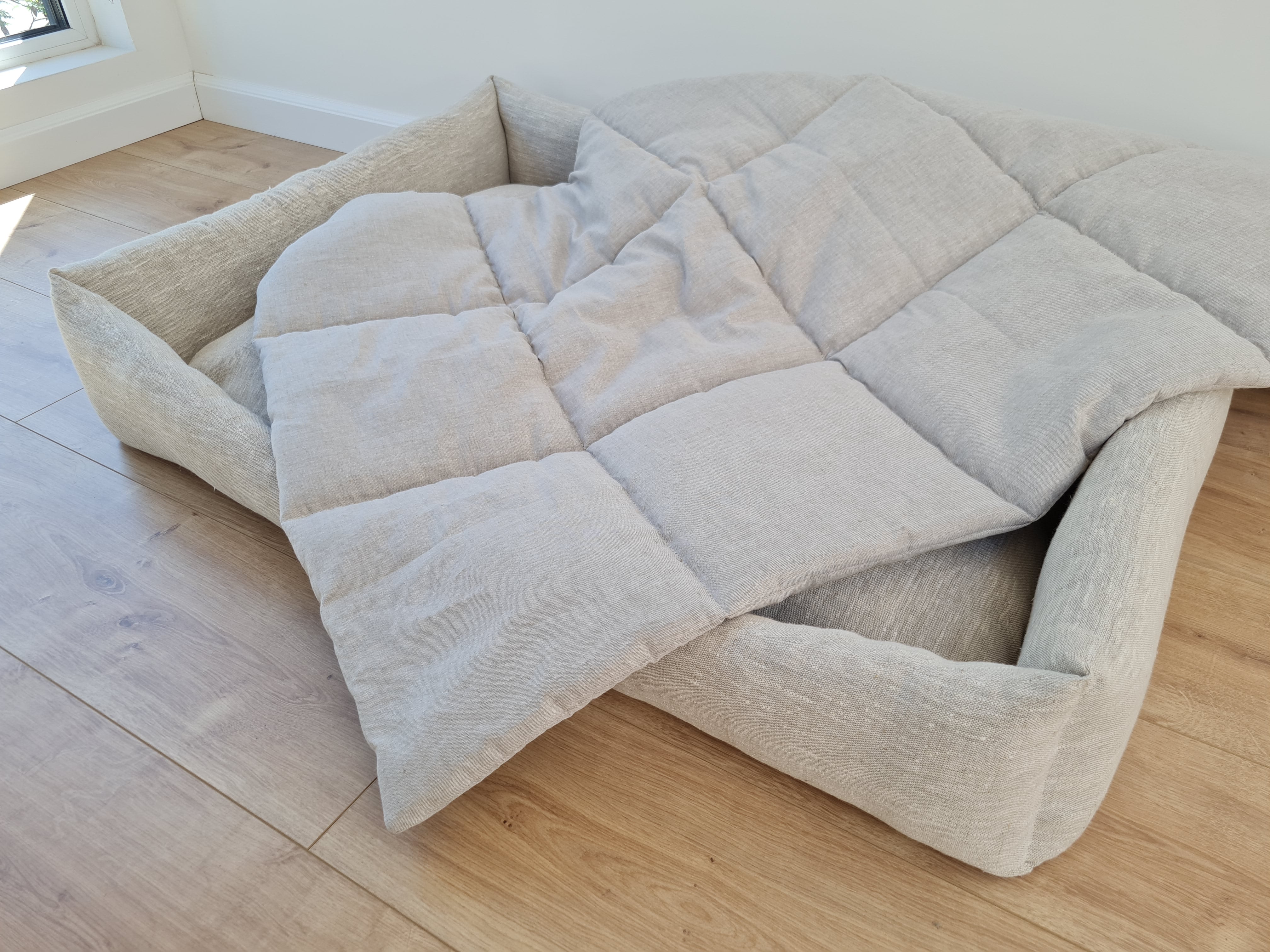 Gift for dog HEMP Dog Blanket filled HEMP Fiber in Natural Linen Fabric Dog Blanket Cover personalised for bed dog mat cover Christmas Gift - in sewing with squares