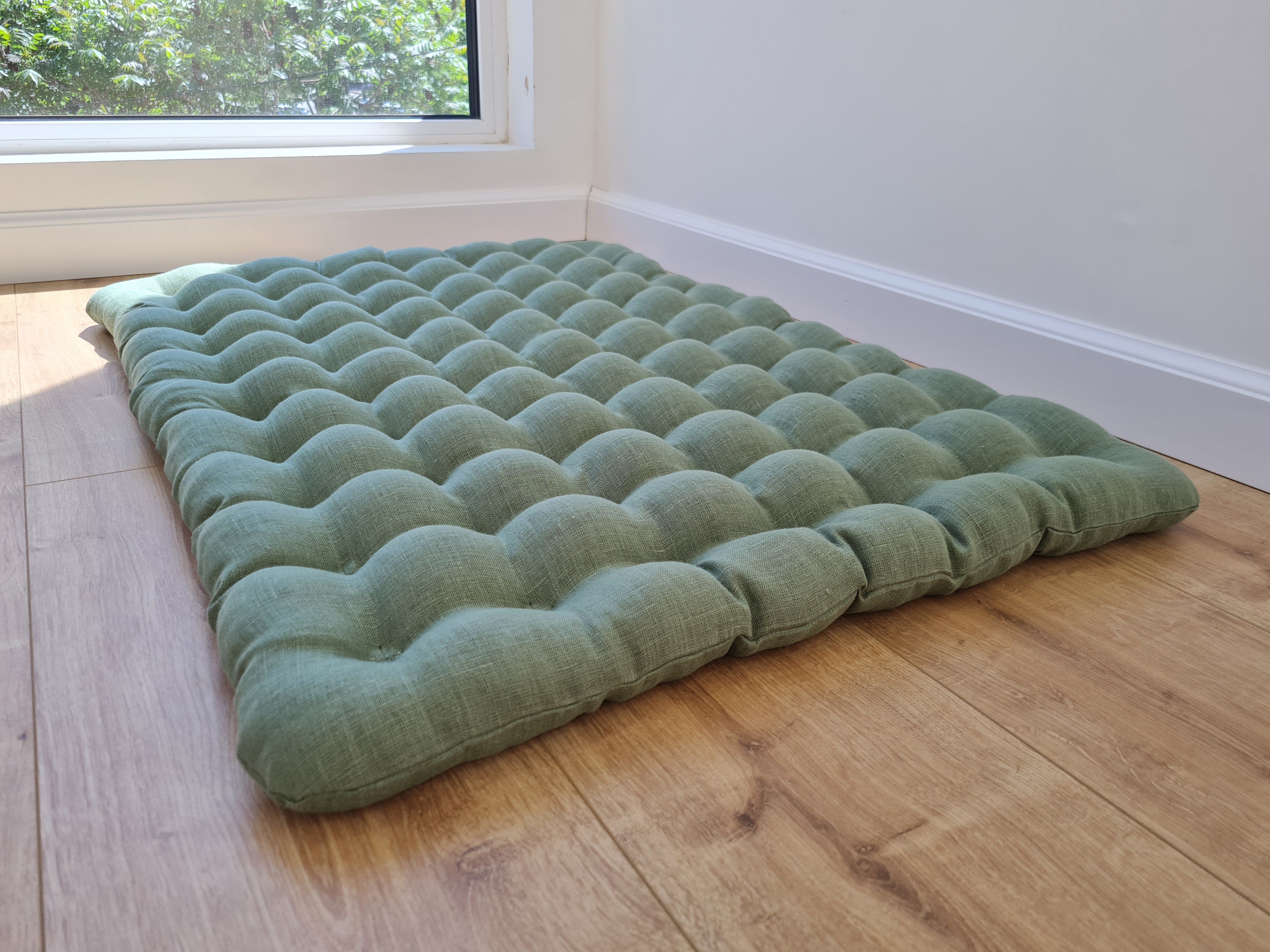 Light olive Linen Floor cushion with Buckwheat hulls 23"x35"/ Meditation cushion for Yoga/ linen zabuton Organic