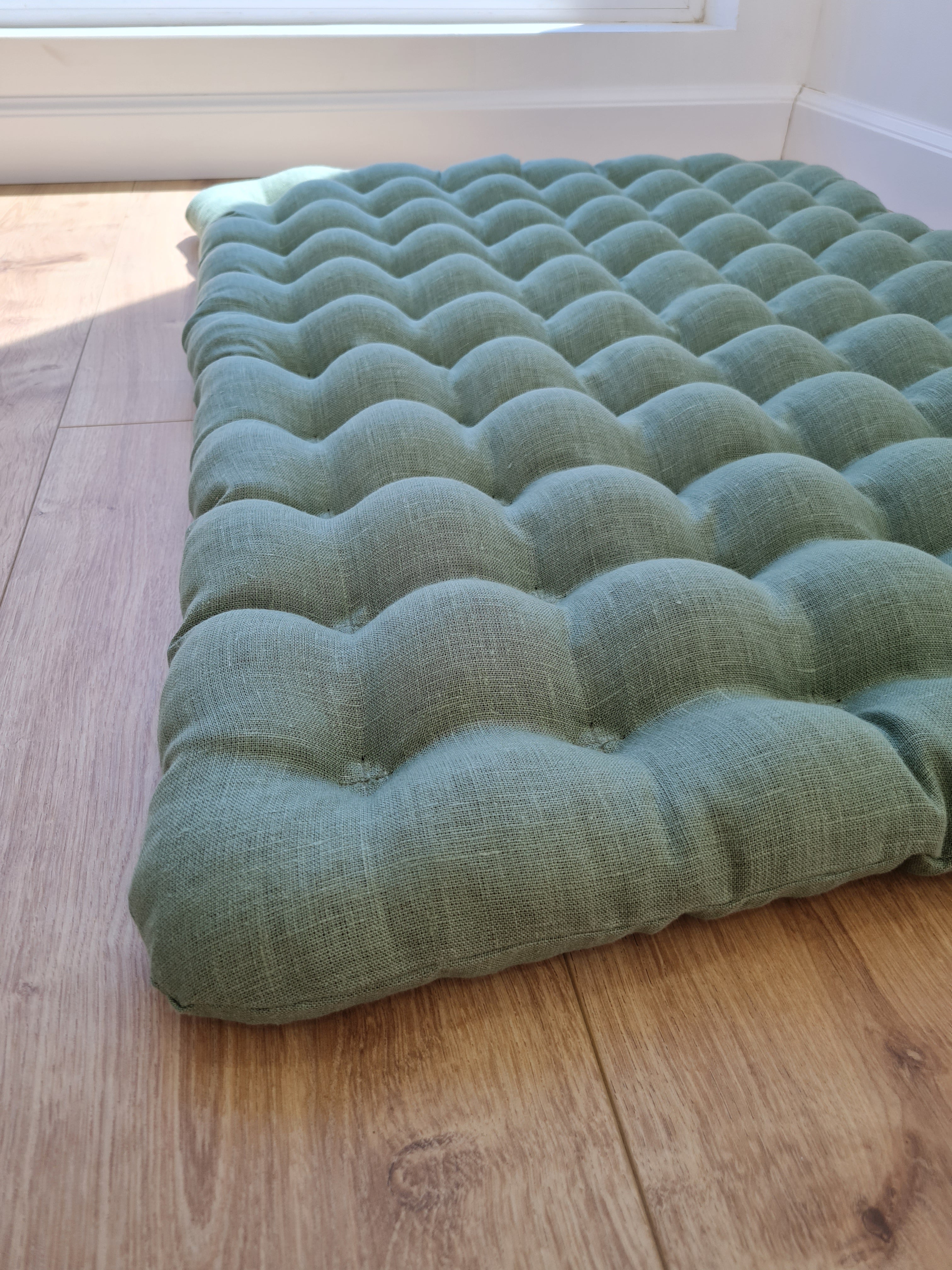 Light olive Linen Floor cushion with Buckwheat hulls 23"x35"/ Meditation cushion for Yoga/ linen zabuton Organic