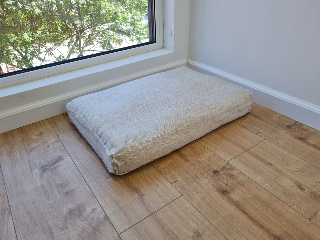 16"x24" (40x60 cm) Hemp Linen Pet Mat Pad Cushion with Removable Linen Cover organic hemp fiber filler in non-dyed linen fabric