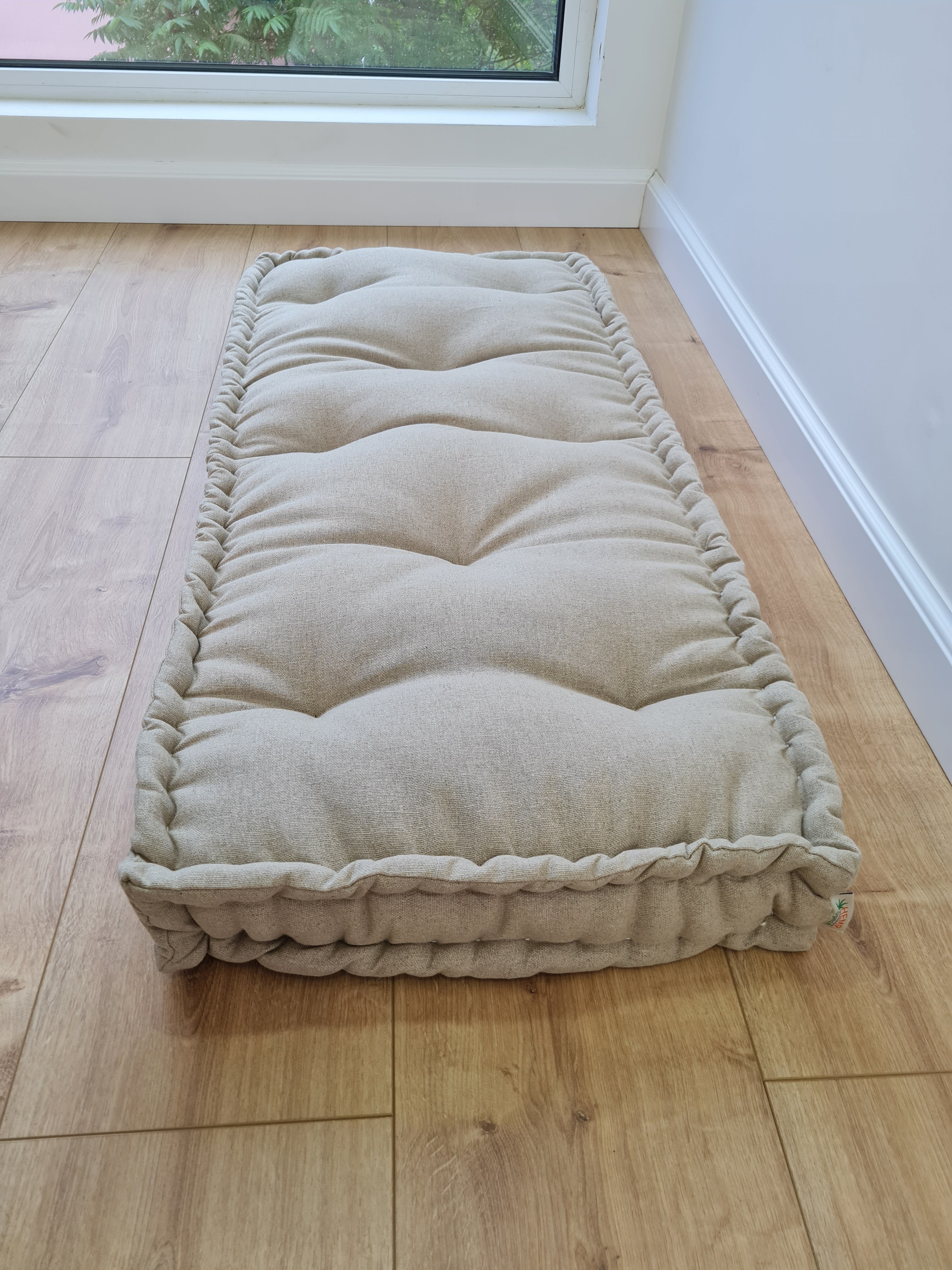 20"x20" (50x50 cm) Hemp natural non-dyed grey beige window Mudroom Floor Bench cushion with organic hemp fiber filling in linen fabric