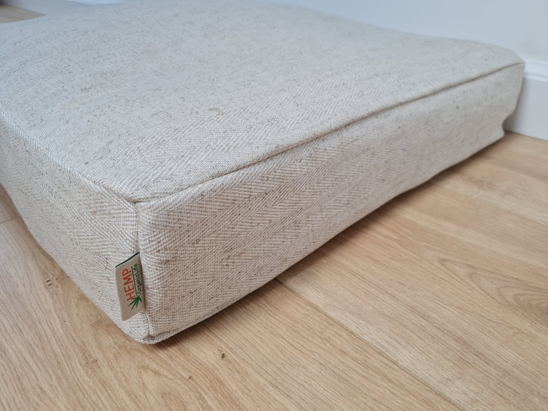 16"x24" (40x60 cm) Hemp Linen Pet Mat Pad Cushion with Removable Linen Cover organic hemp fiber filler in non-dyed linen fabric