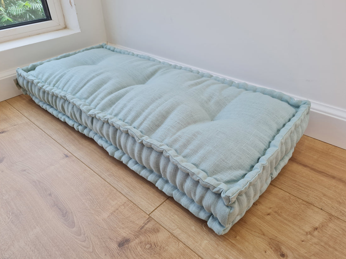Light Hemp Floor cushion with organic hemp fiber filling in natural linen fabric / floor french pillow seat