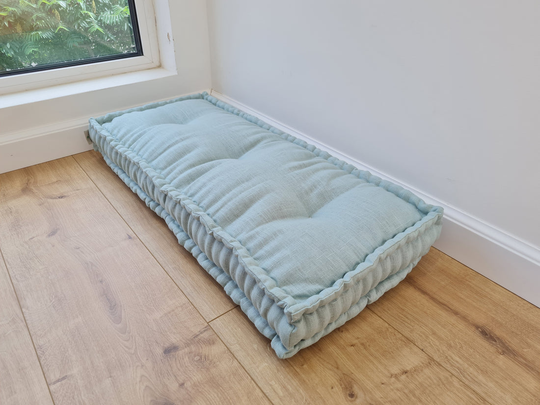 Light Hemp Floor cushion with organic hemp fiber filling in natural linen fabric / floor french pillow seat