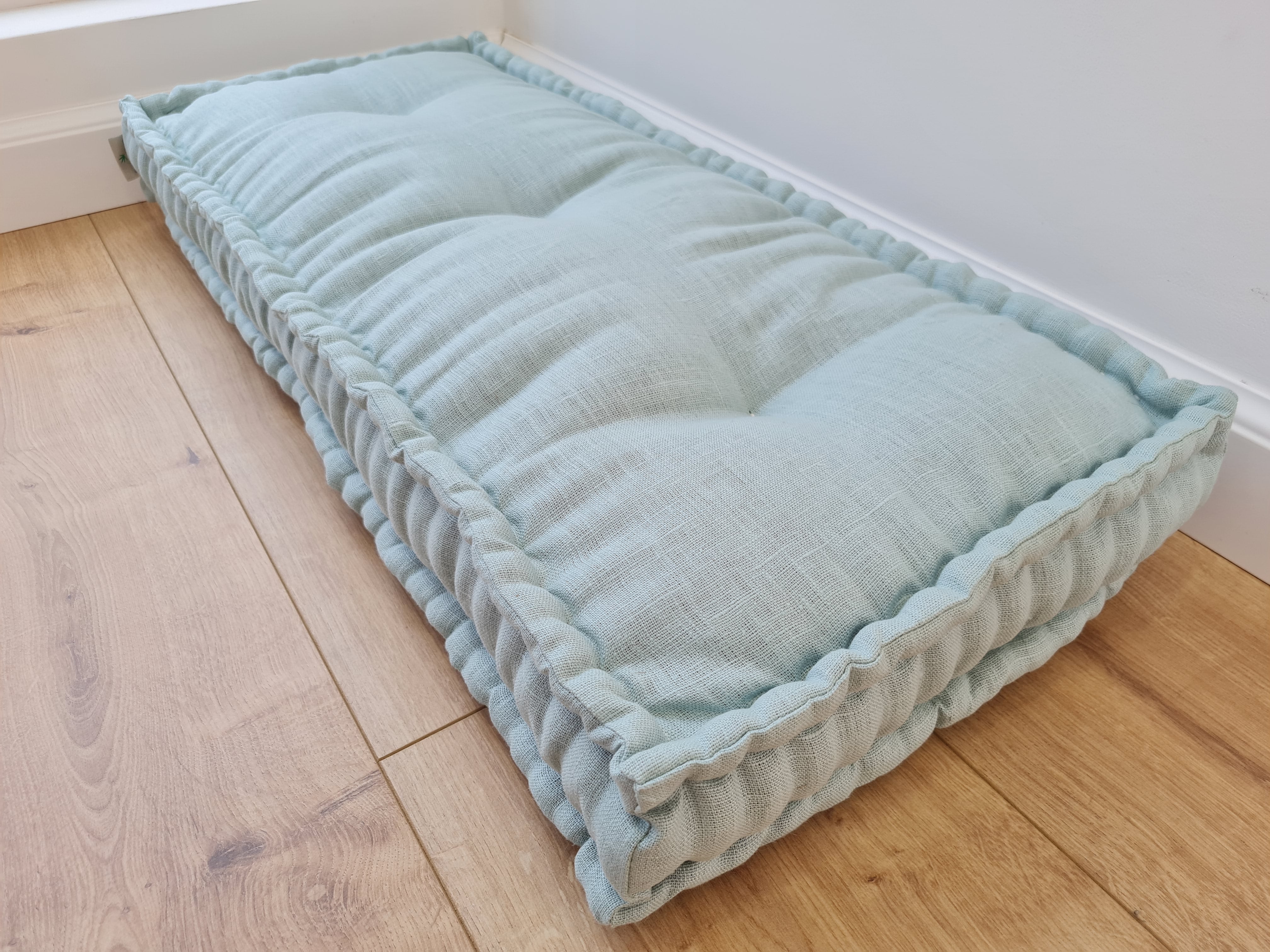 Light Hemp Floor cushion with organic hemp fiber filling in natural linen fabric / floor french pillow seat