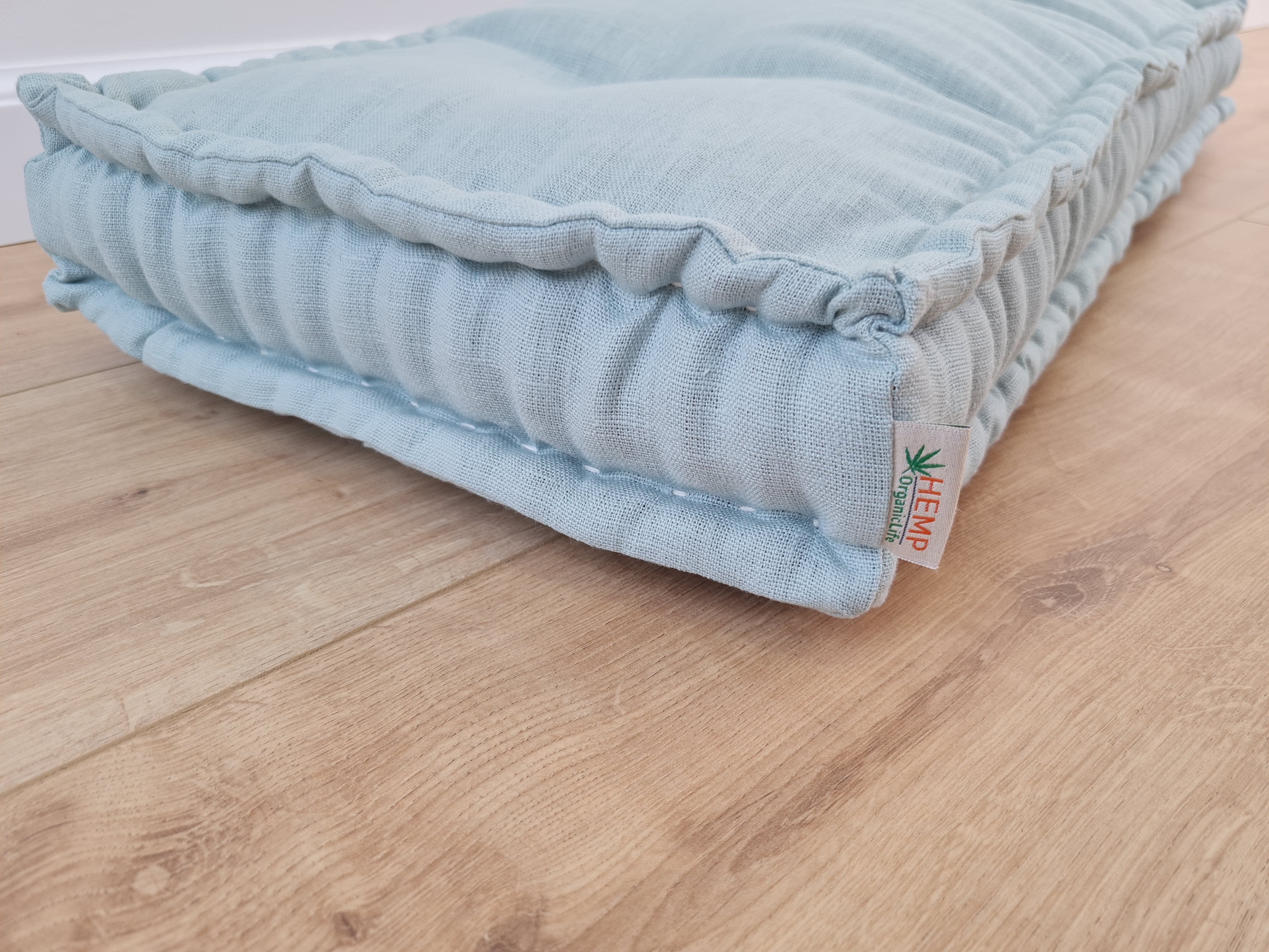 Light Hemp Floor cushion with organic hemp fiber filling in natural linen fabric / floor french pillow seat