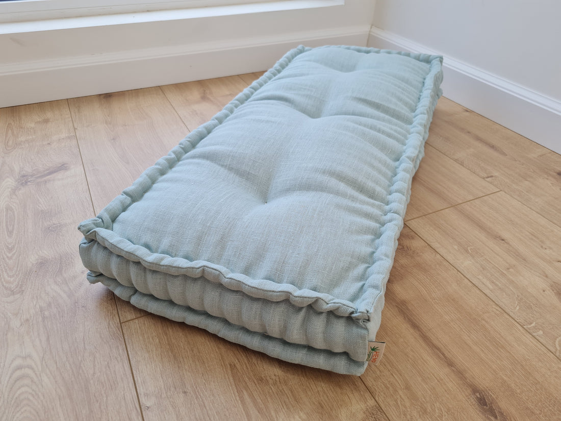 Light Hemp Floor cushion with organic hemp fiber filling in natural linen fabric / floor french pillow seat