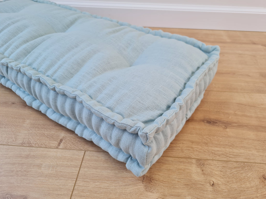 Light Hemp Floor cushion with organic hemp fiber filling in natural linen fabric / floor french pillow seat