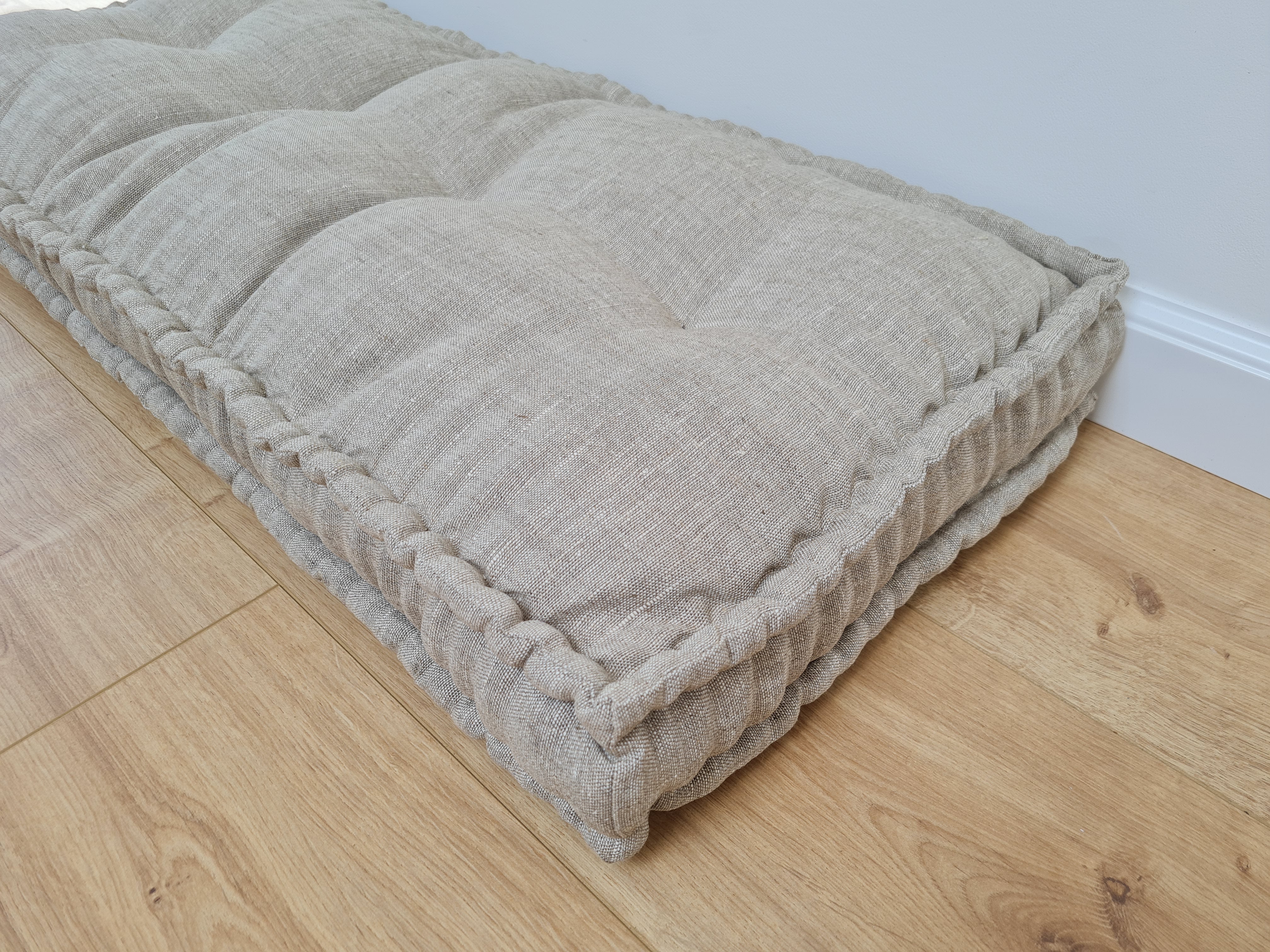 Special listing for Julie Jones one 19" x 68" x 3" hemp cushion in natural undyed linen fabric in grey shade