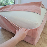 Special listing for U.: two pink and yellow HEMP Floor Cushions Marogans filled organic Hemp Fiber with removable Cover