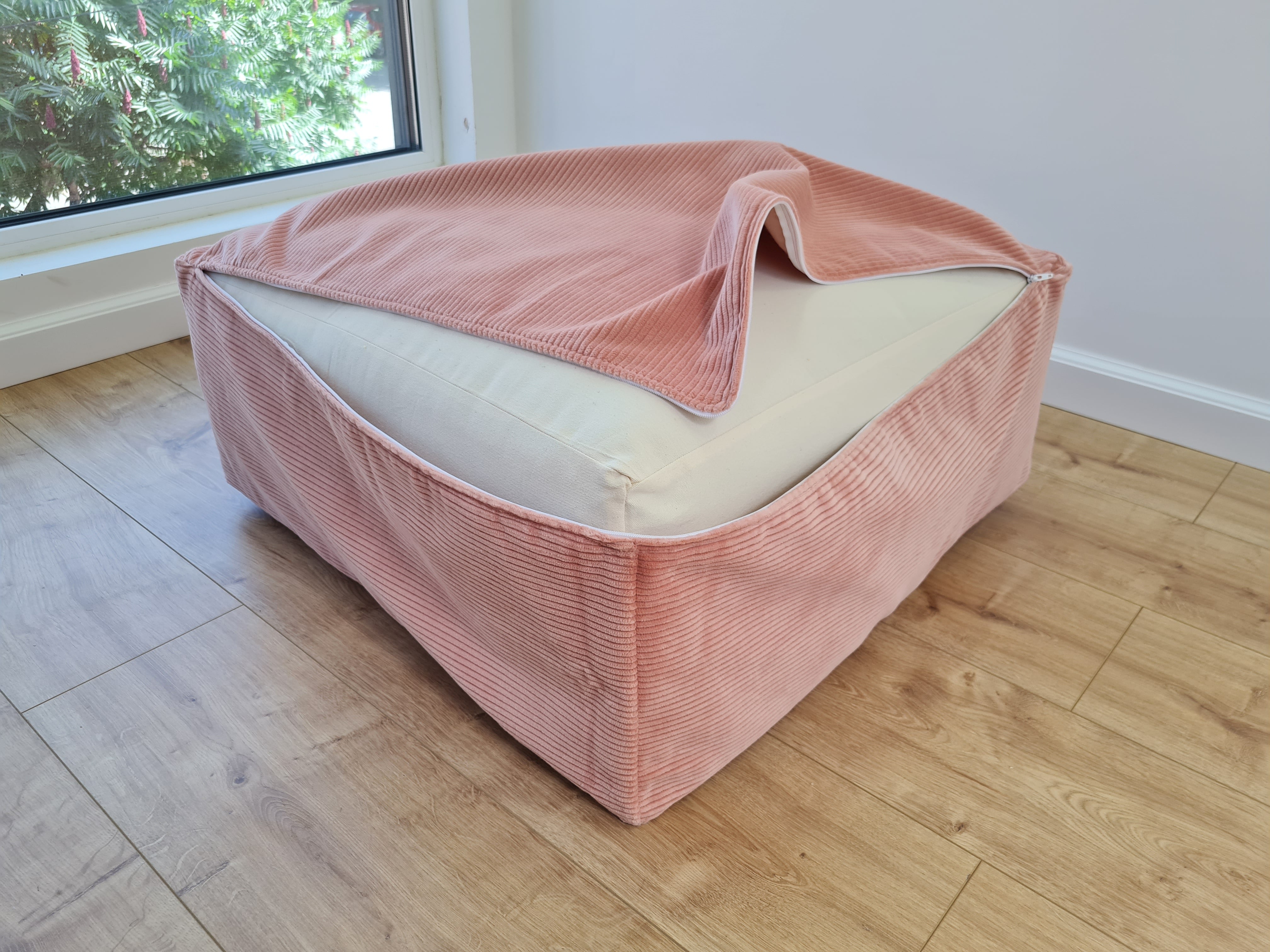 Special listing for U.: two pink and yellow HEMP Floor Cushions Marogans filled organic Hemp Fiber with removable Cover