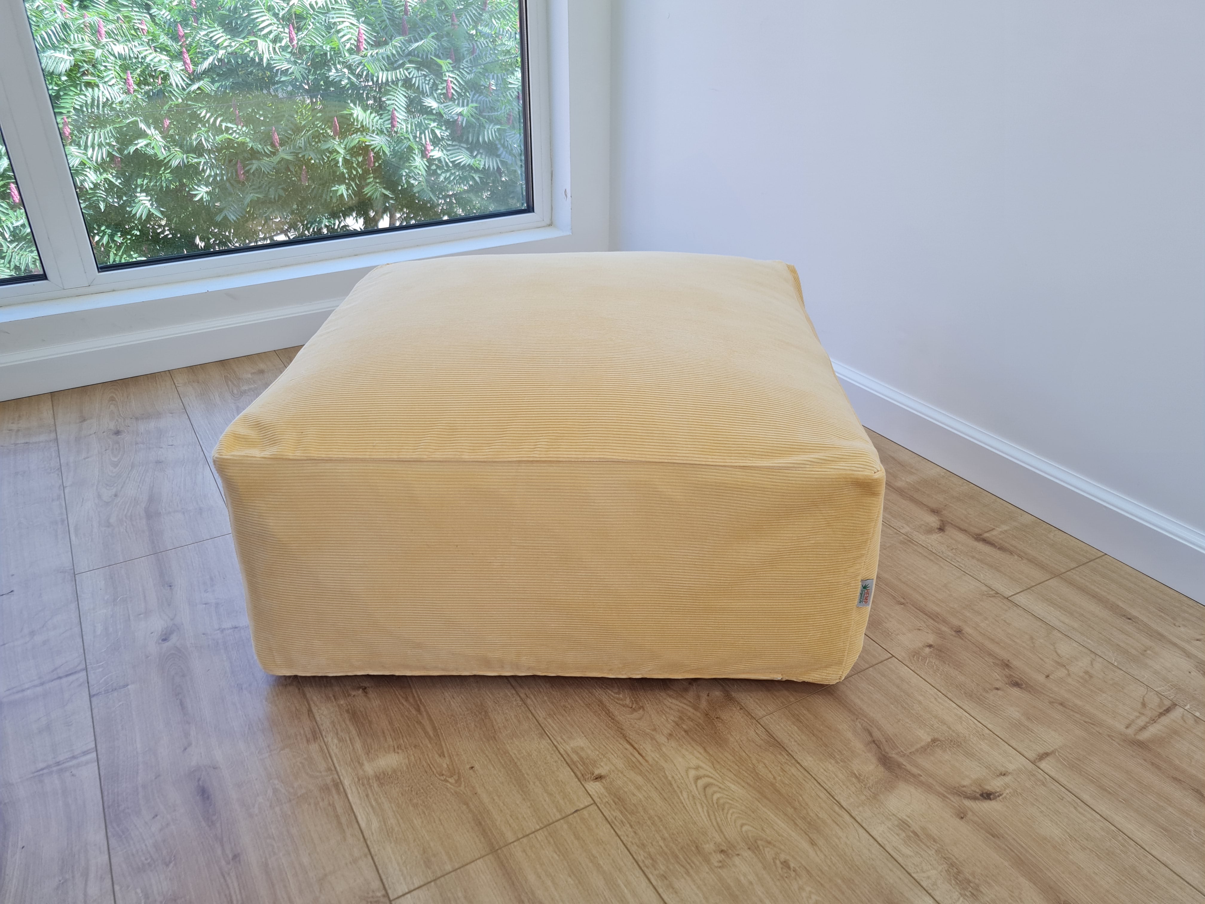 Special listing for U.: two pink and yellow HEMP Floor Cushions Marogans filled organic Hemp Fiber with removable Cover