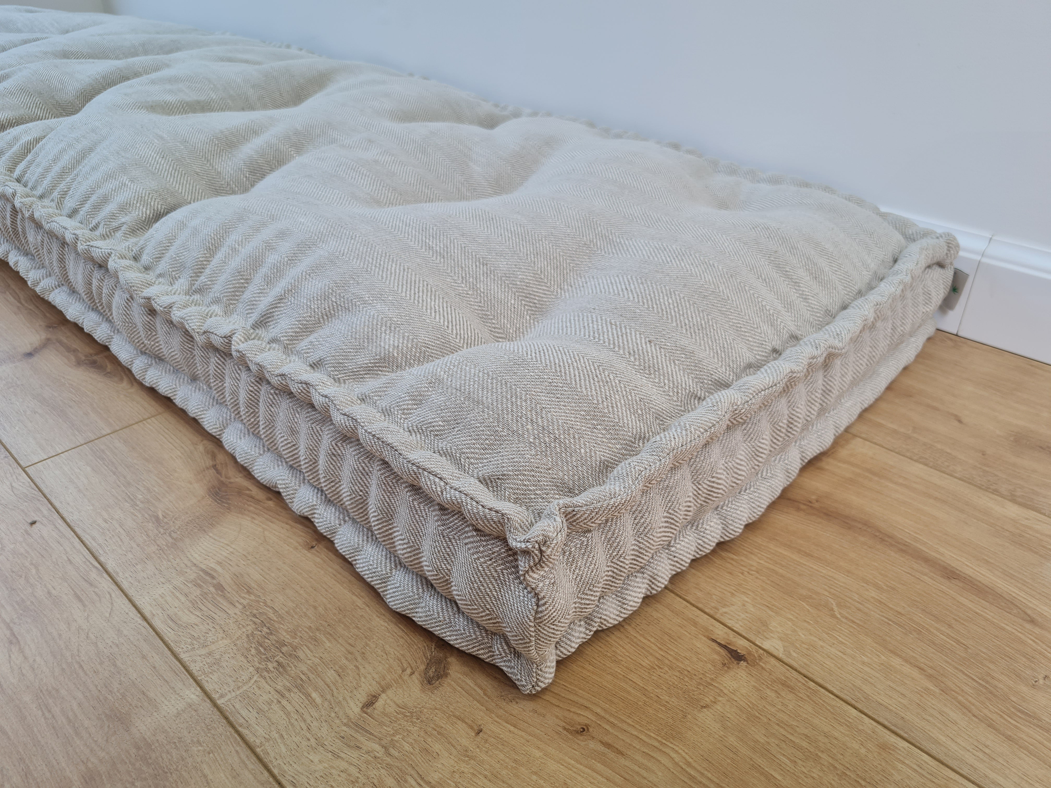 15" x 17.7" (38 x 45 cm) Hemp Custom madeWindow Mudroom Floor bench cushion filled organic hemp fiber in natural non-dyed linen fabric unique all natural pillow