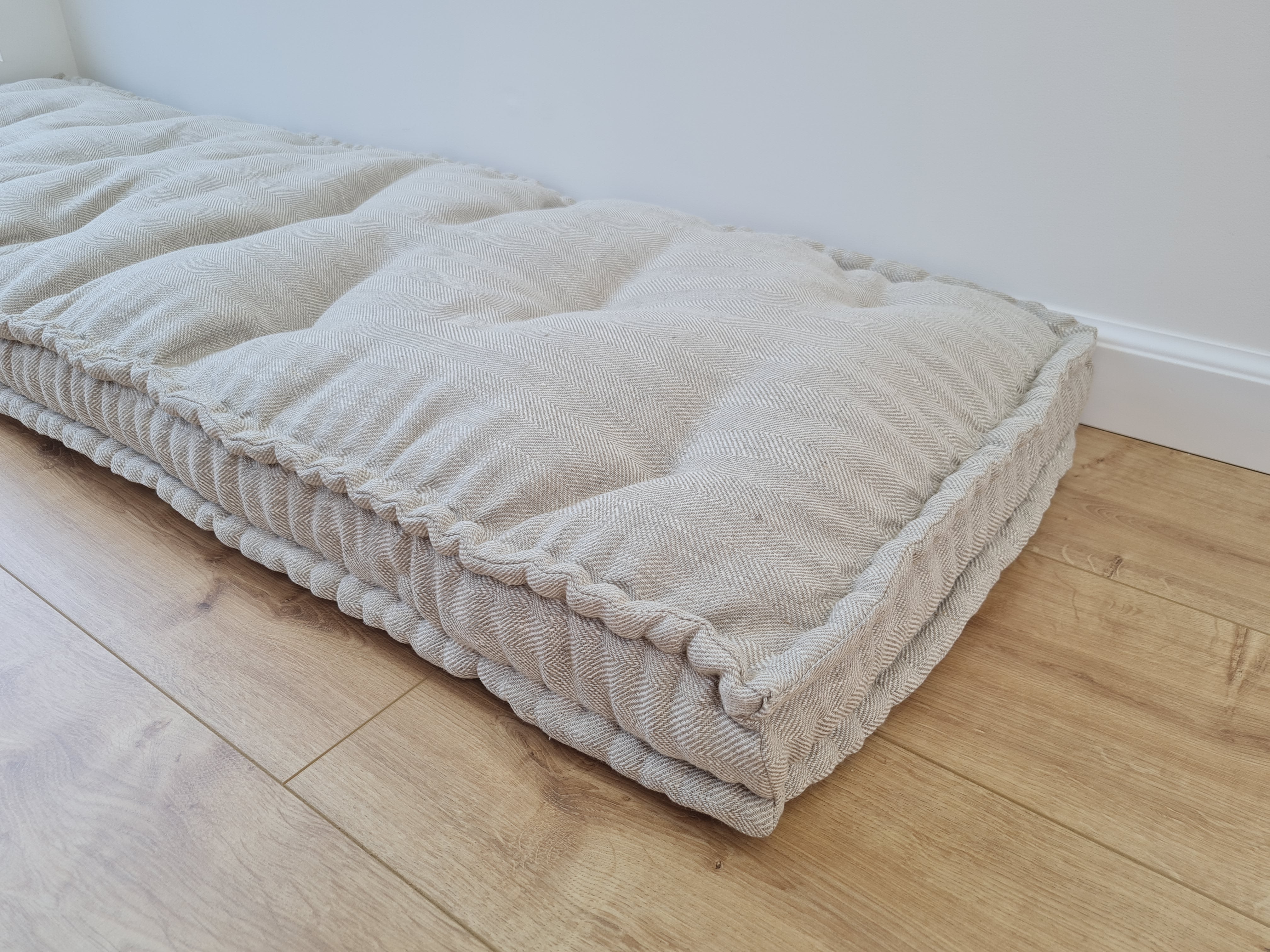 15" x 17.7" (38 x 45 cm) Hemp Custom madeWindow Mudroom Floor bench cushion filled organic hemp fiber in natural non-dyed linen fabric unique all natural pillow