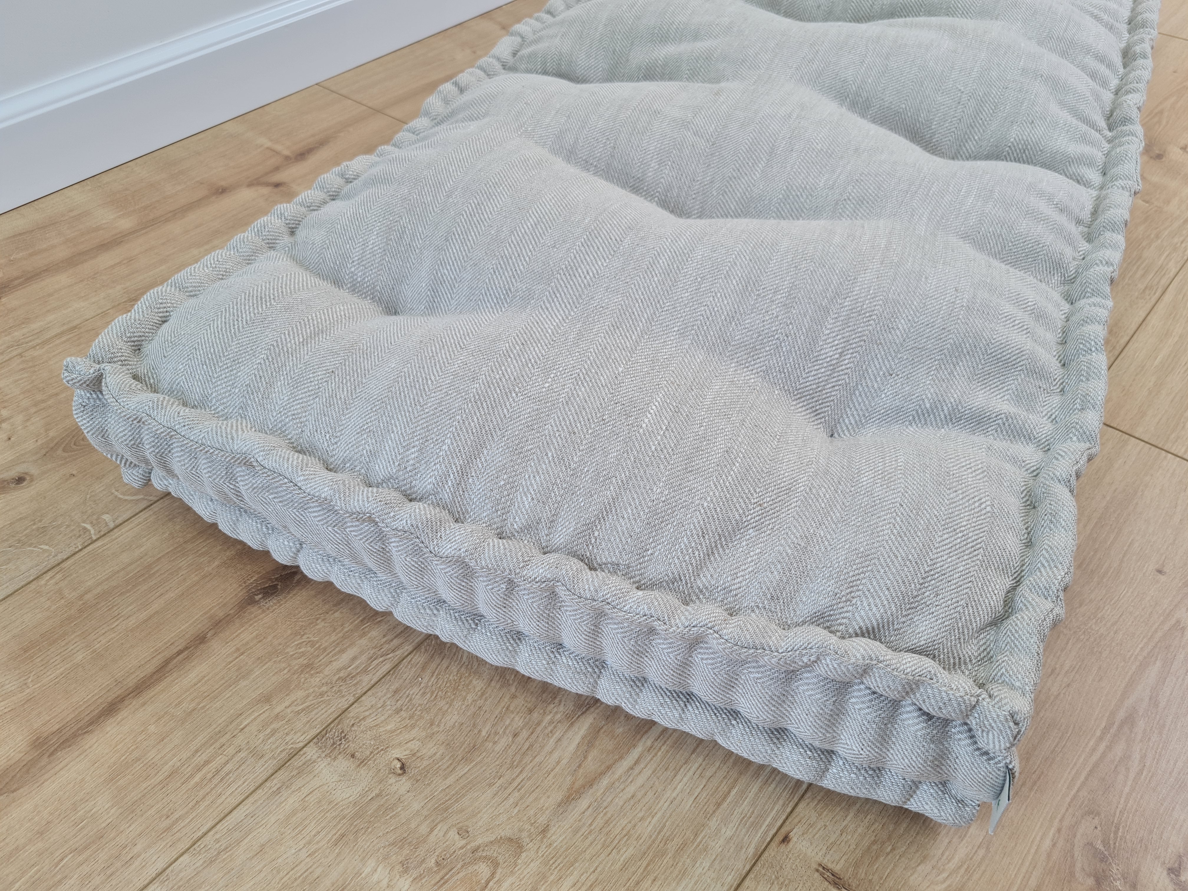 15" x 17.7" (38 x 45 cm) Hemp Custom madeWindow Mudroom Floor bench cushion filled organic hemp fiber in natural non-dyed linen fabric unique all natural pillow