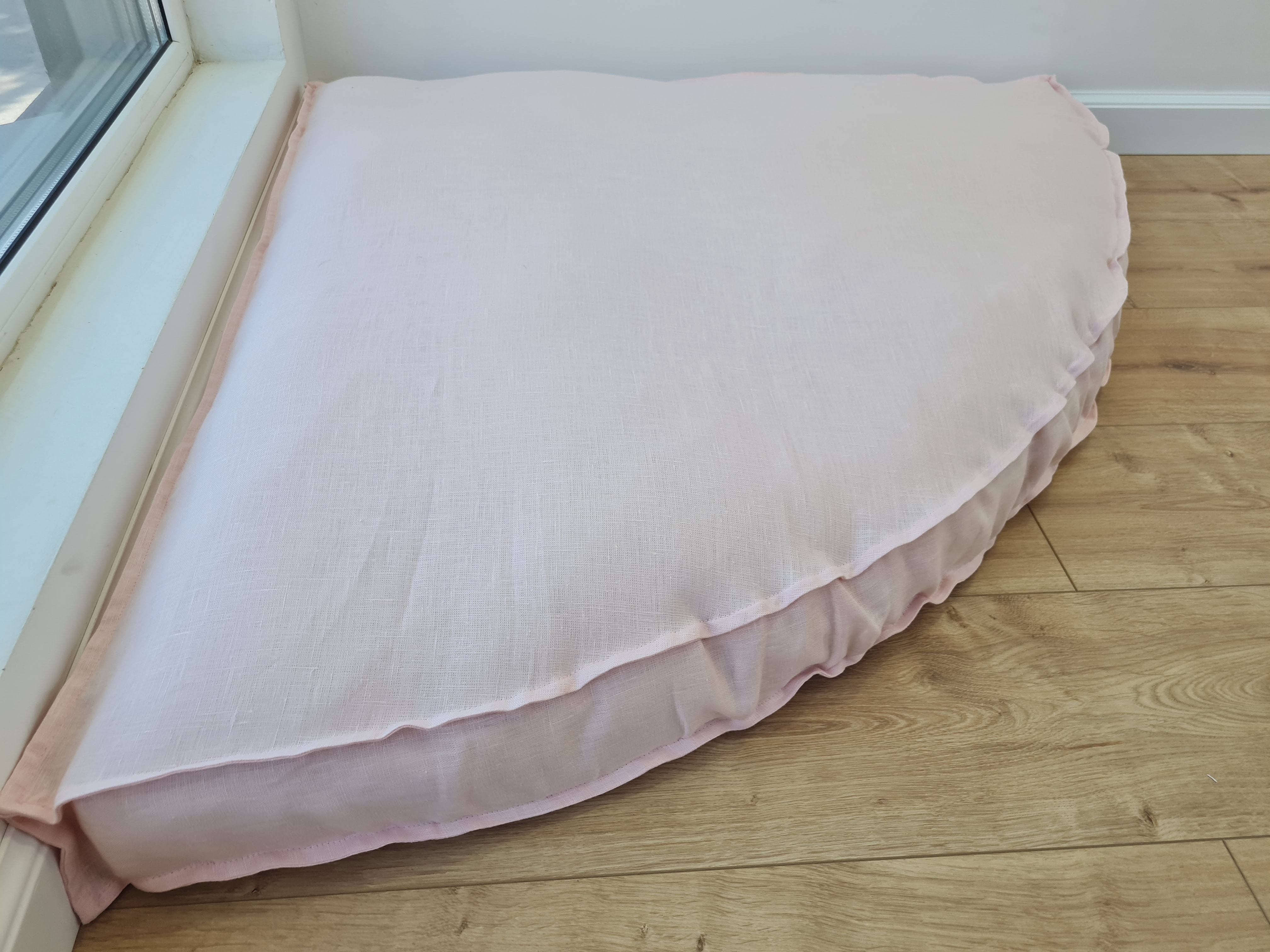 Hemp Reading nook cushion with removable cover Hemp fiber filler in cotton fabric with linen light pink cover/Floor cushion custom made size