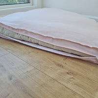 Hemp Reading nook cushion with removable cover Hemp fiber filler in cotton fabric with linen light pink cover/Floor cushion custom made size