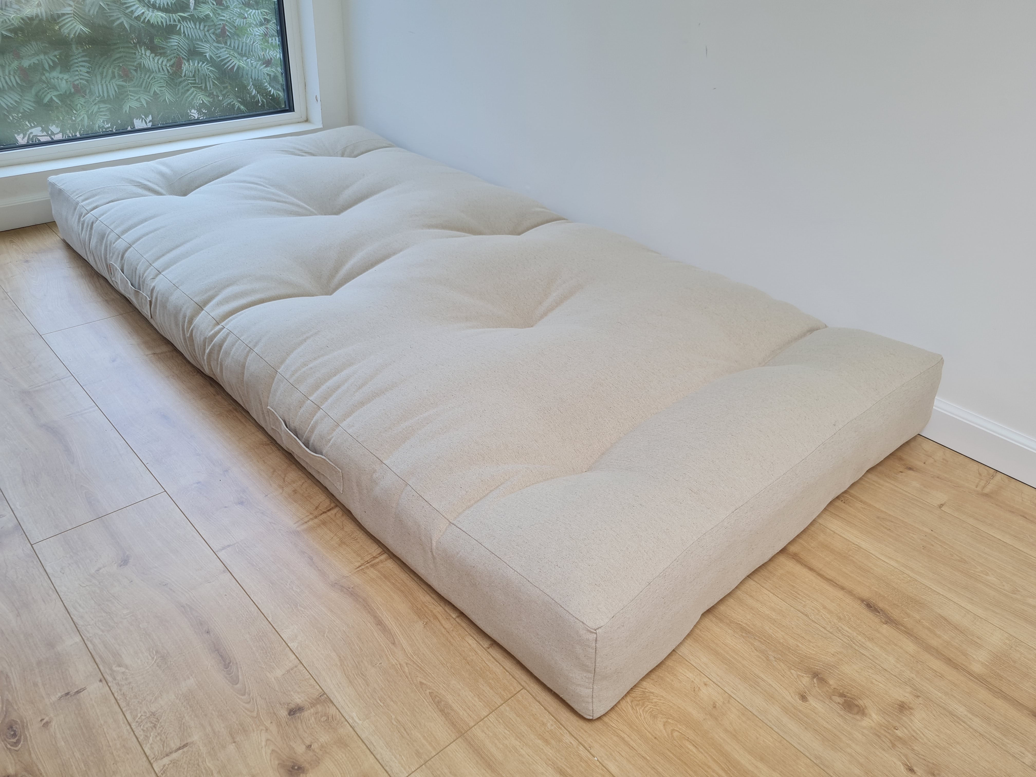 Special listing for RICHARD NEGEM one hemp futon 160 x 200 cm, one mattress pad like a fitted sheet and one outer zippered cover in natural undyed linen fabric in grey shade