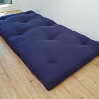 HEMP shikibuton 6” thick mat Shiki futon filled organic hemp fiber filler in natural dense dark blue linen fabric Custom Size Hand made