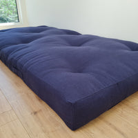 HEMP shikibuton 6” thick mat Shiki futon filled organic hemp fiber filler in natural dense dark blue linen fabric Custom Size Hand made