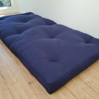 HEMP shikibuton 6” thick mat Shiki futon filled organic hemp fiber filler in natural dense dark blue linen fabric Custom Size Hand made