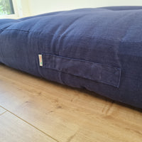 HEMP shikibuton 6” thick mat Shiki futon filled organic hemp fiber filler in natural dense dark blue linen fabric Custom Size Hand made