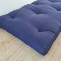 HEMP shikibuton 6” thick mat Shiki futon filled organic hemp fiber filler in natural dense dark blue linen fabric Custom Size Hand made
