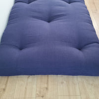HEMP shikibuton 6” thick mat Shiki futon filled organic hemp fiber filler in natural dense dark blue linen fabric Custom Size Hand made