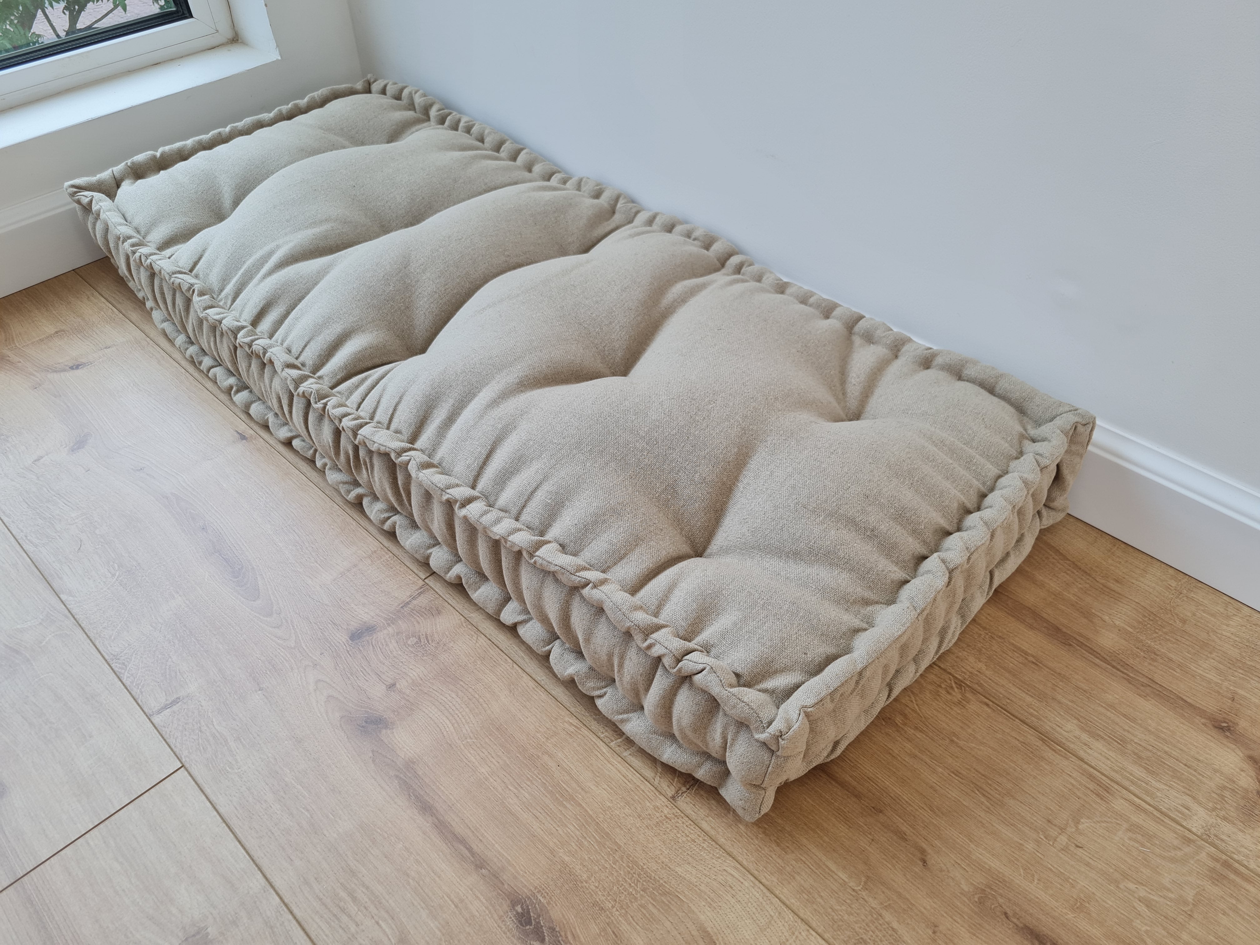 20"x20" (50x50 cm) Hemp natural non-dyed grey beige window Mudroom Floor Bench cushion with organic hemp fiber filling in linen fabric