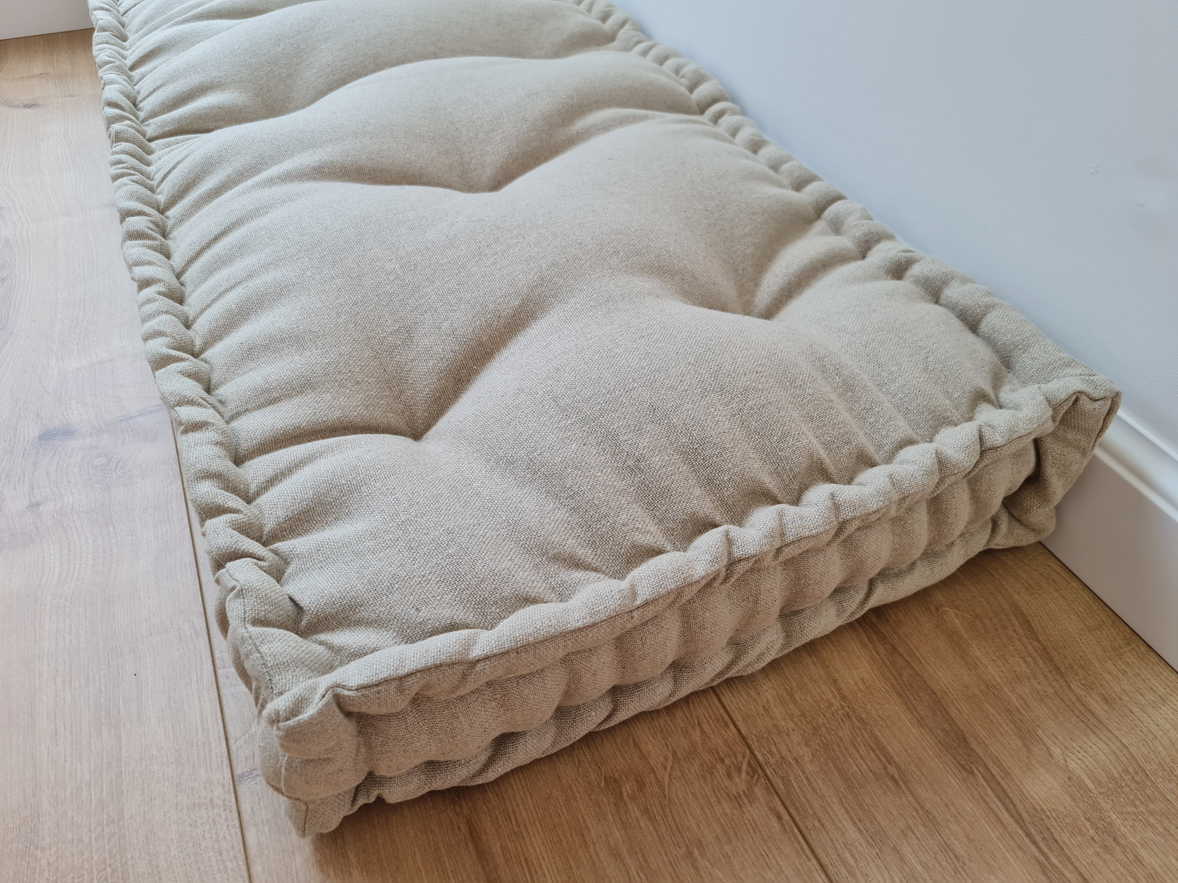 20"x20" (50x50 cm) Hemp natural non-dyed grey beige window Mudroom Floor Bench cushion with organic hemp fiber filling in linen fabric
