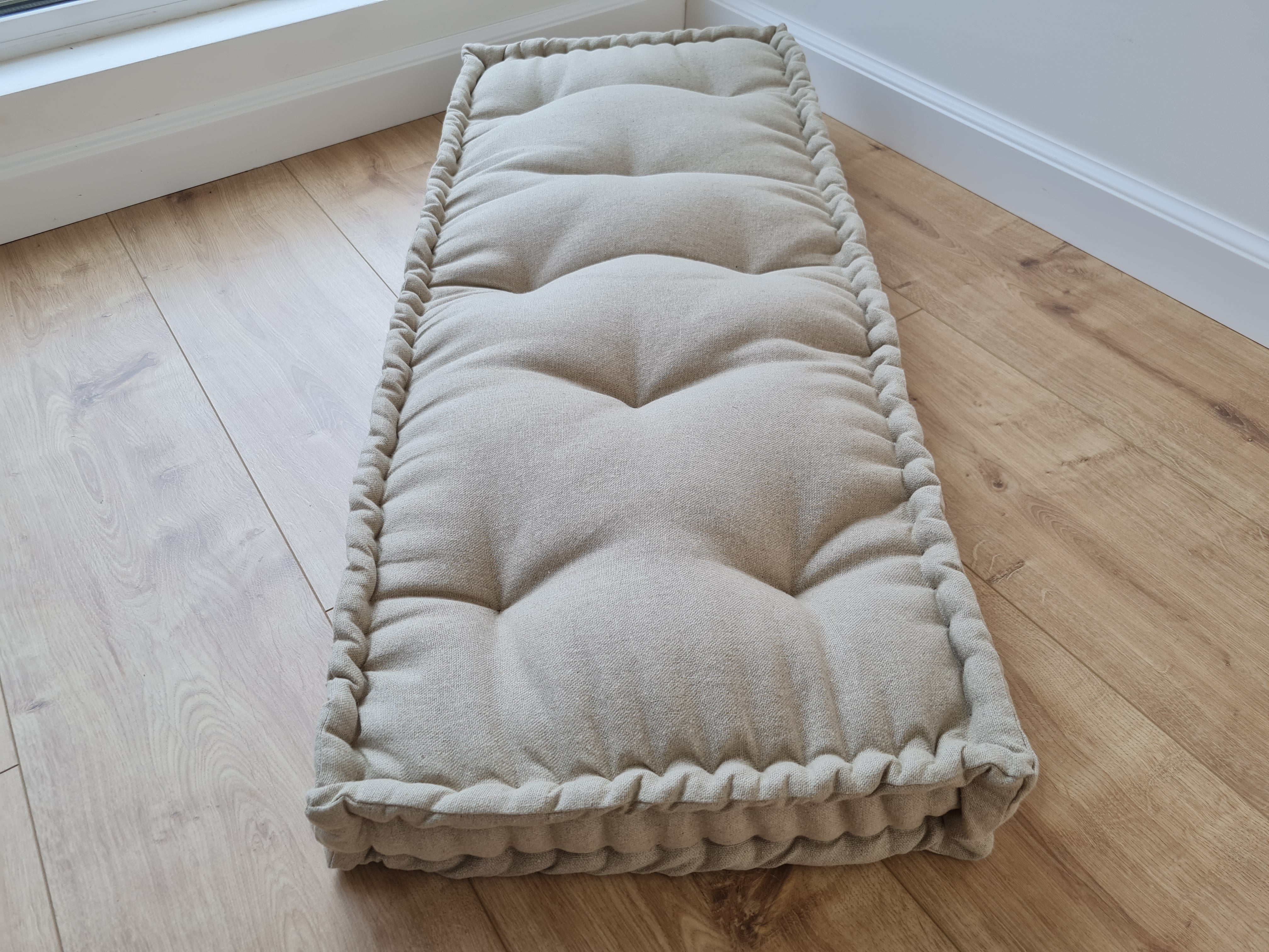 20"x20" (50x50 cm) Hemp natural non-dyed grey beige window Mudroom Floor Bench cushion with organic hemp fiber filling in linen fabric