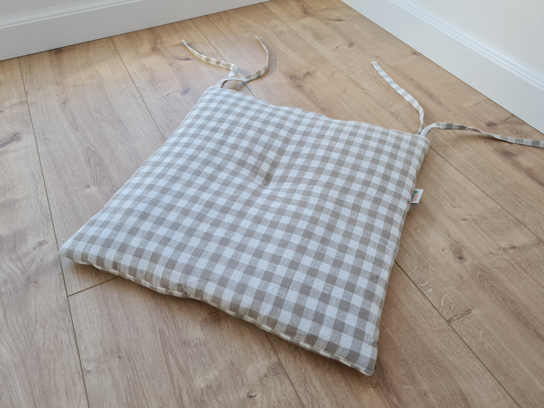 Hemp Linen seat cushion for chair with ties filled organic hemp fiber in natural non dyed linen fabric Chair Cushion Pillow seat