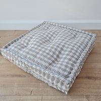 Hemp Linen Floor Cushion fileld organic Hemp Fiber in Natural checkered Linen fabric / floor pillow Pillow seat/Meditation Yoga
