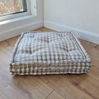 Hemp Linen Floor Cushion fileld organic Hemp Fiber in Natural checkered Linen fabric / floor pillow Pillow seat/Meditation Yoga