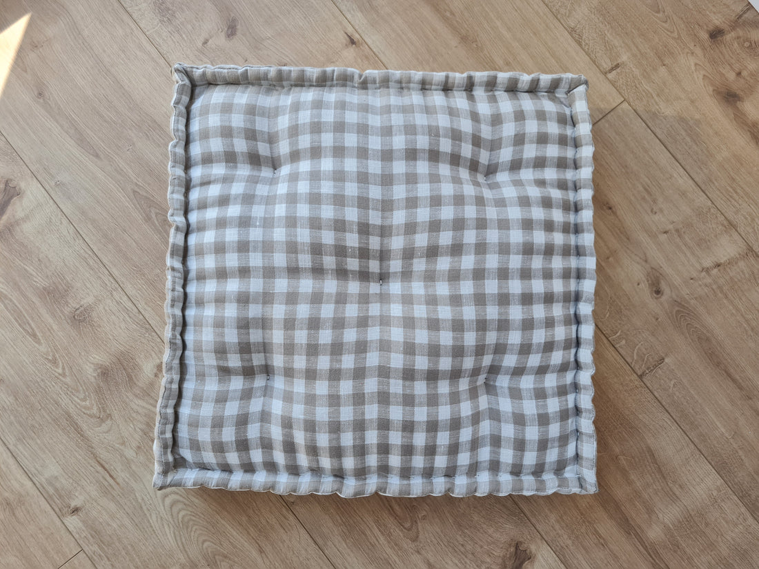 Hemp Linen Floor Cushion fileld organic Hemp Fiber in Natural checkered Linen fabric / floor pillow Pillow seat/Meditation Yoga