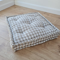 Hemp Linen Floor Cushion fileld organic Hemp Fiber in Natural checkered Linen fabric / floor pillow Pillow seat/Meditation Yoga