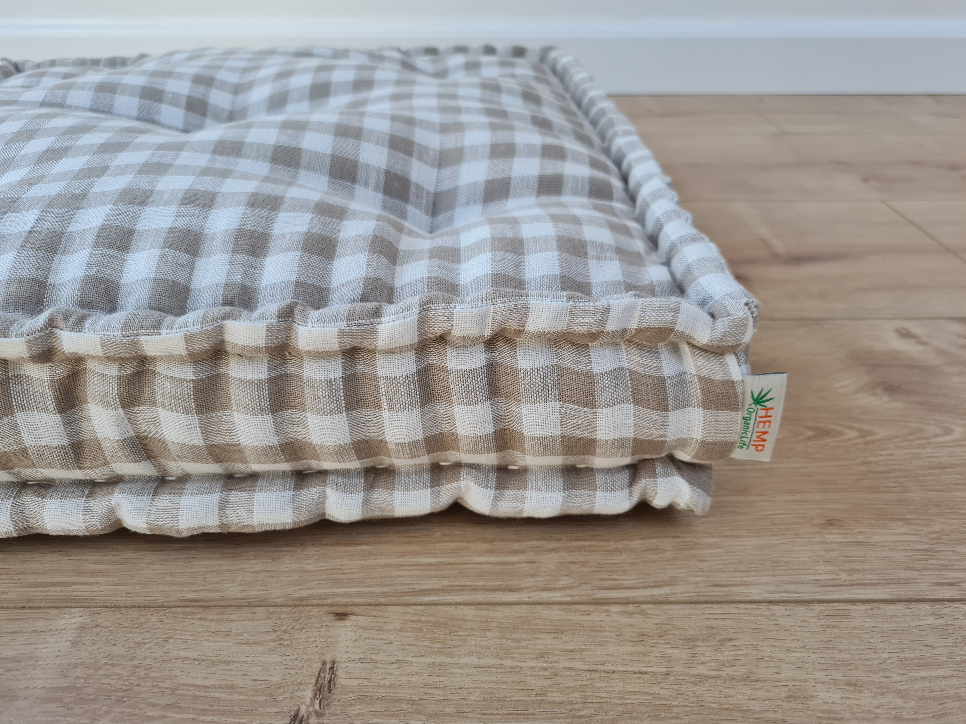 Hemp Linen Floor Cushion fileld organic Hemp Fiber in Natural checkered Linen fabric / floor pillow Pillow seat/Meditation Yoga