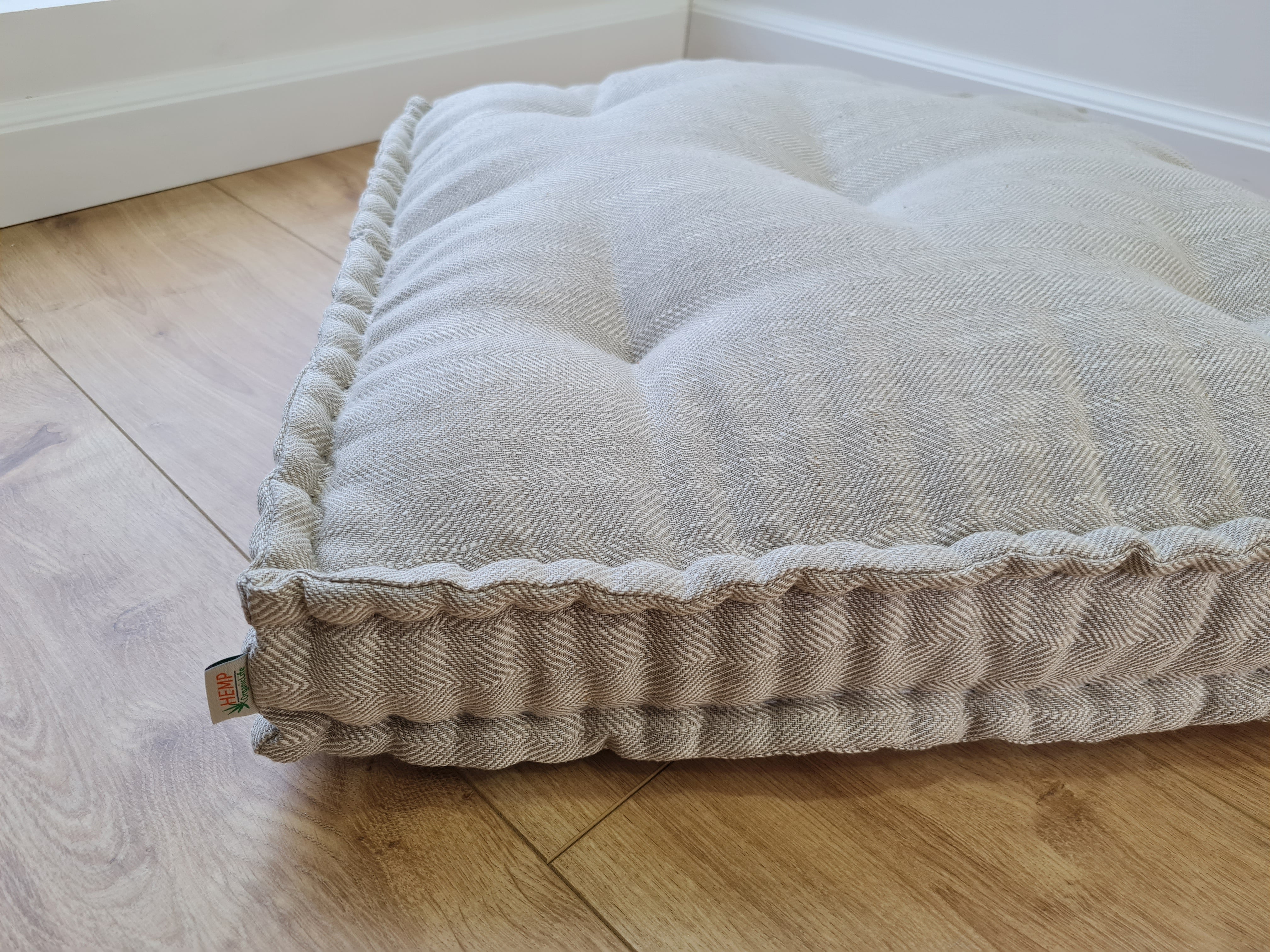 15" x 17.7" (38 x 45 cm) Hemp Custom madeWindow Mudroom Floor bench cushion filled organic hemp fiber in natural non-dyed linen fabric unique all natural pillow