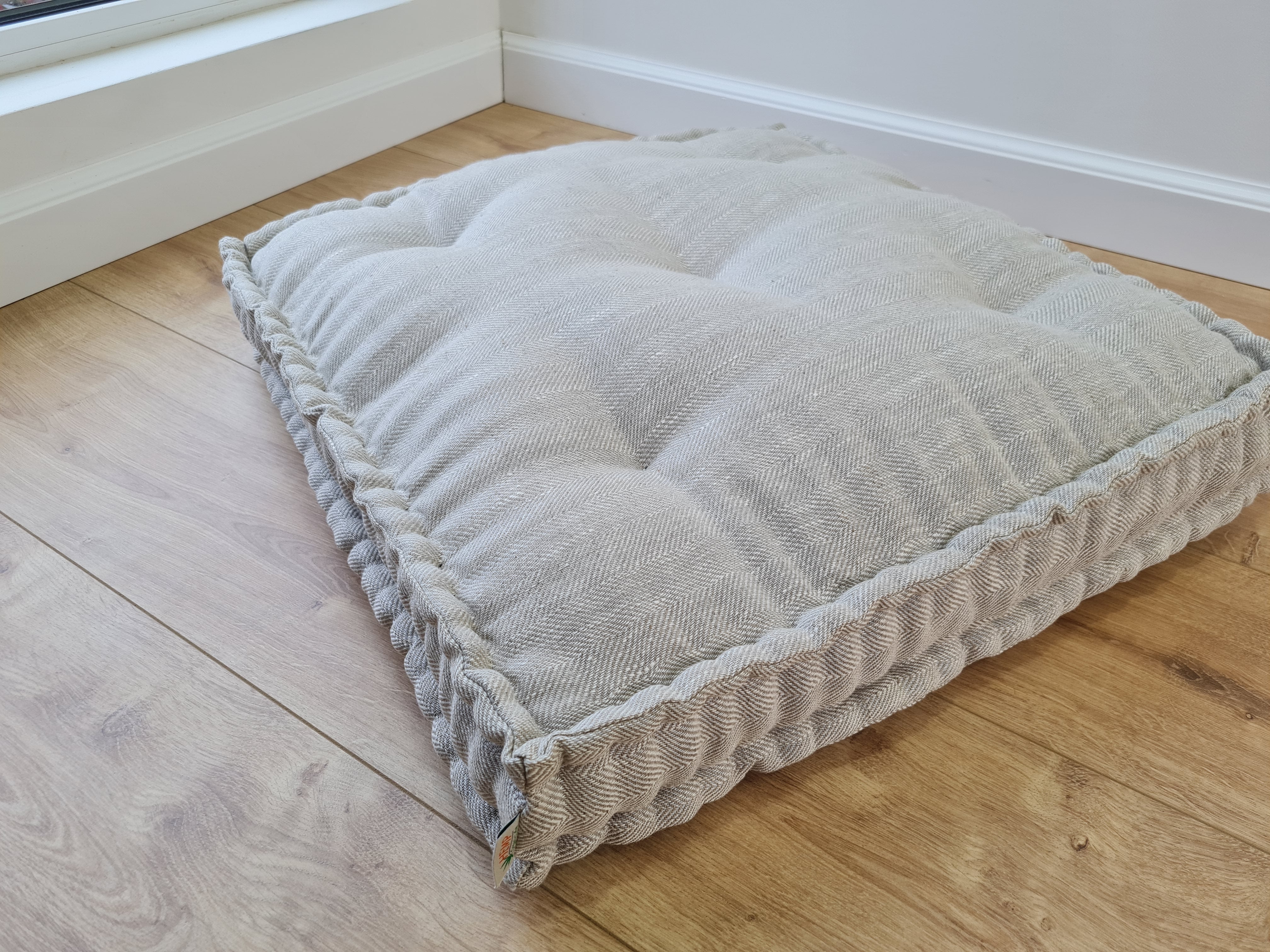 15" x 17.7" (38 x 45 cm) Hemp Custom madeWindow Mudroom Floor bench cushion filled organic hemp fiber in natural non-dyed linen fabric unique all natural pillow