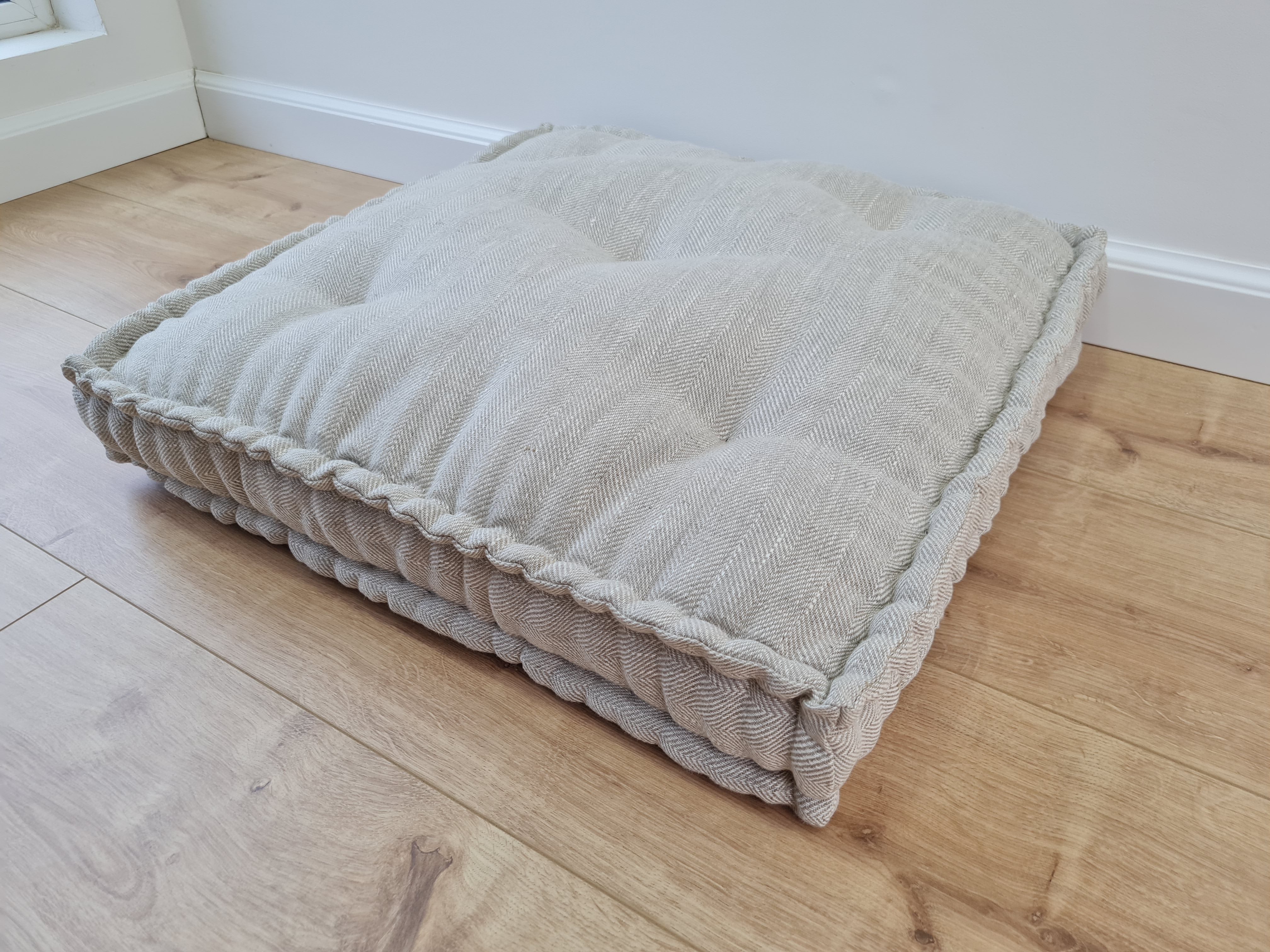 15" x 17.7" (38 x 45 cm) Hemp Custom madeWindow Mudroom Floor bench cushion filled organic hemp fiber in natural non-dyed linen fabric unique all natural pillow